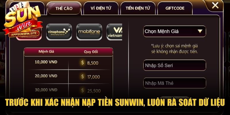 Trước khi xác nhận nạp tiền Sunwin, luôn rà soát toàn bộ dữ liệu